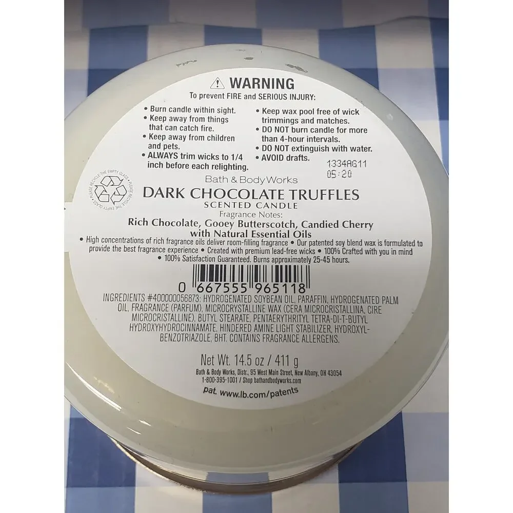 BBW Positively Sweet Dark Chocolate Truffles Large 3 Wick Candle Home Fragrance